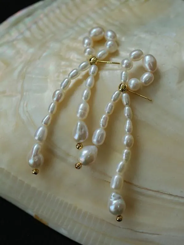 French Style Woven Pearl Bow Earrings