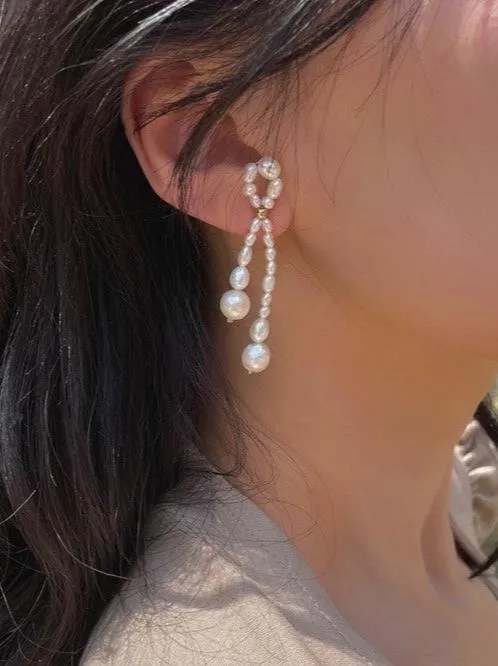 French Style Woven Pearl Bow Earrings