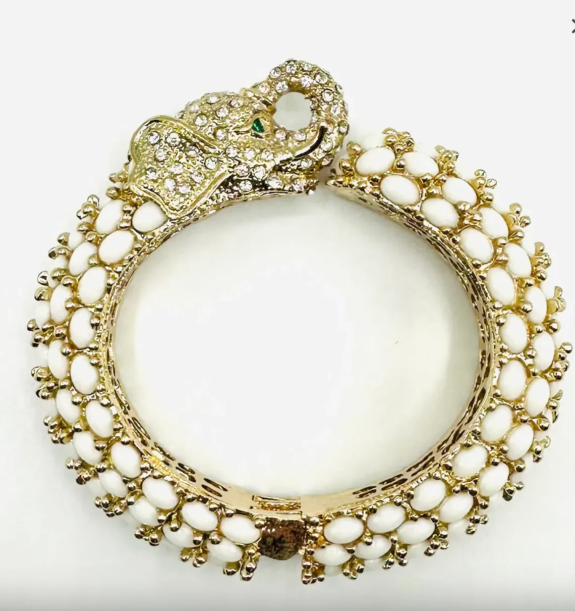 Garland Elephant Hinged Bracelet White