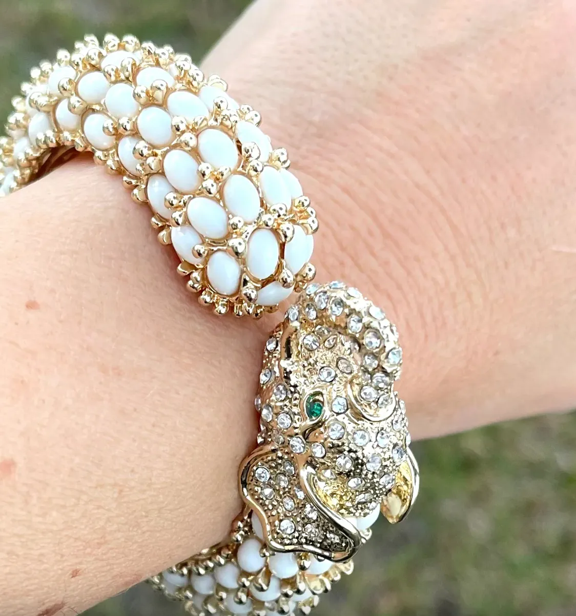 Garland Elephant Hinged Bracelet White