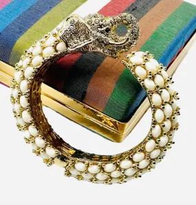 Garland Elephant Hinged Bracelet White