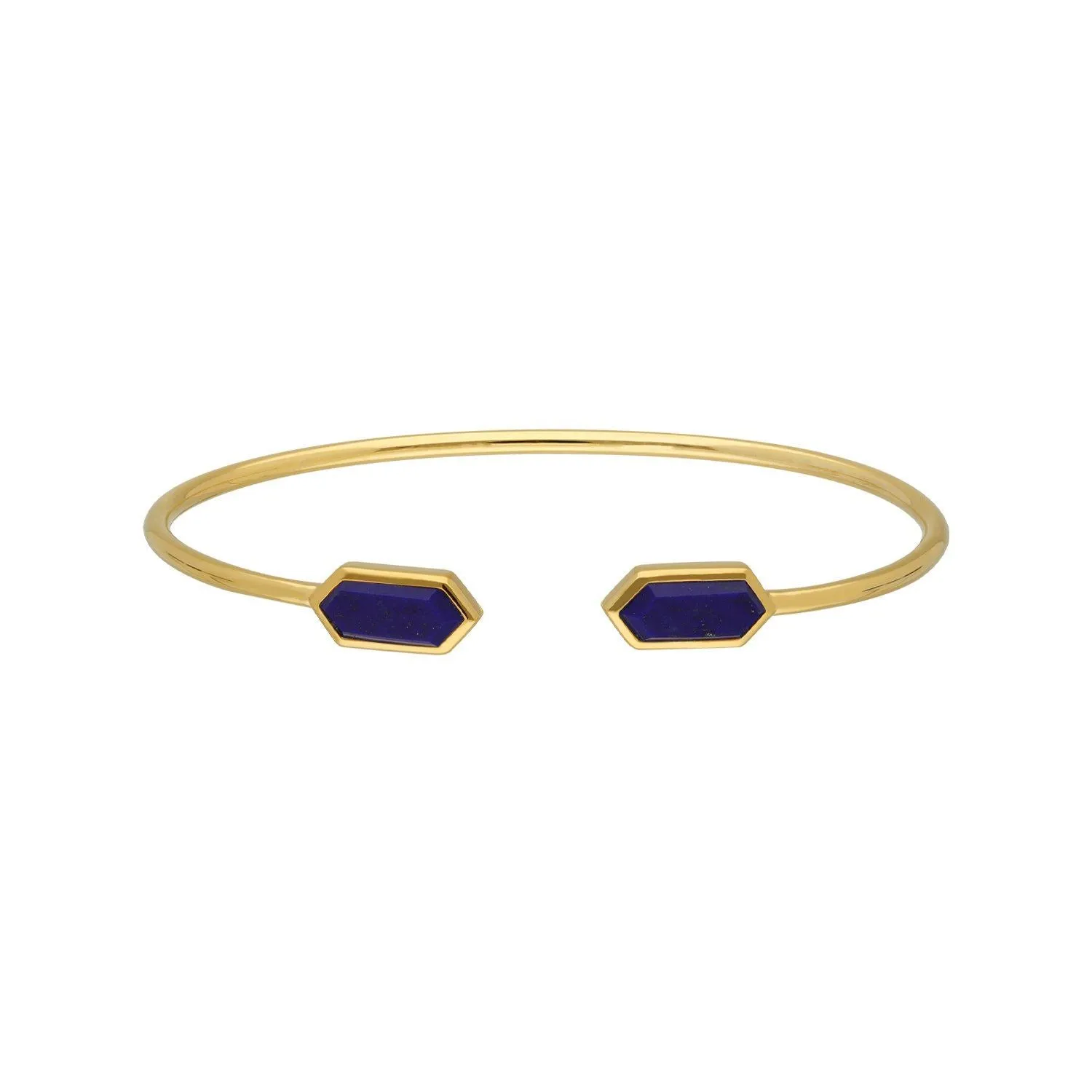 Geometrischer Lapislazuli Offen Armreif in Vergoldetem Sterling Silber