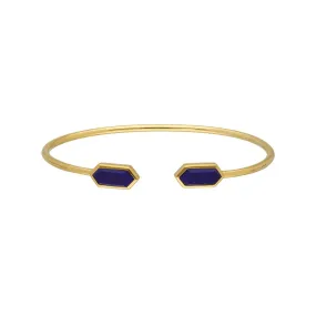 Geometrischer Lapislazuli Offen Armreif in Vergoldetem Sterling Silber