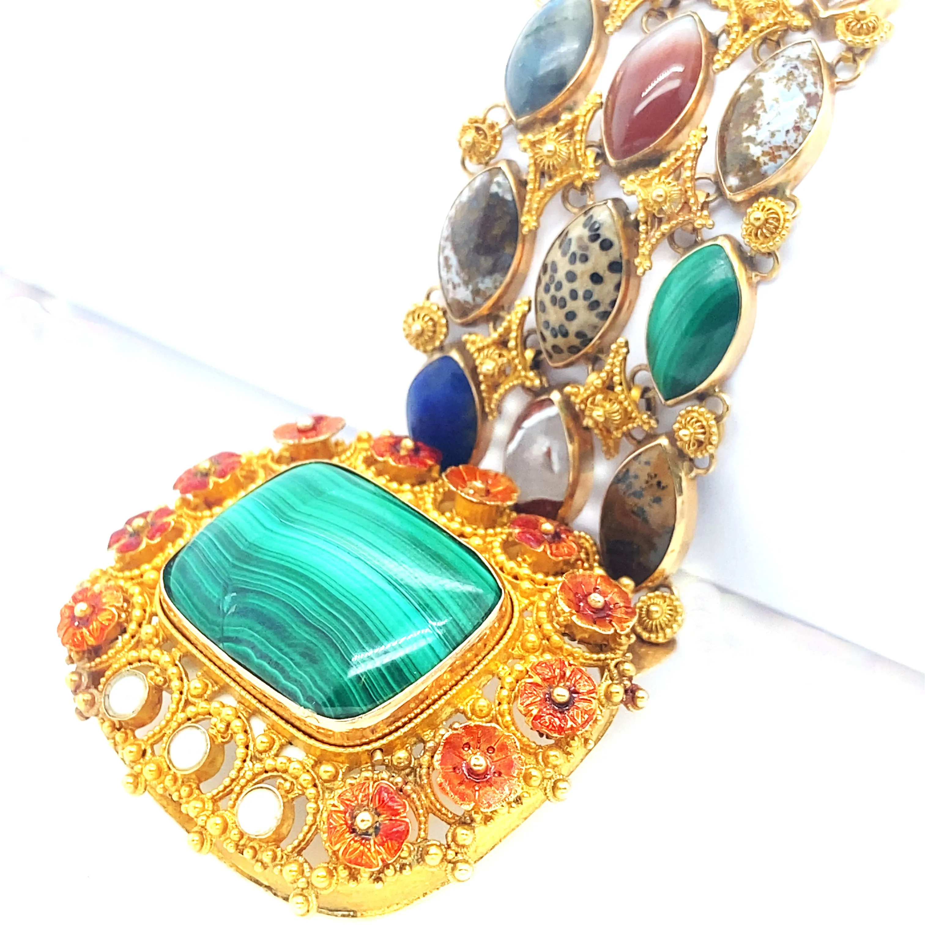 Georgian gold malachite and agate bracelet