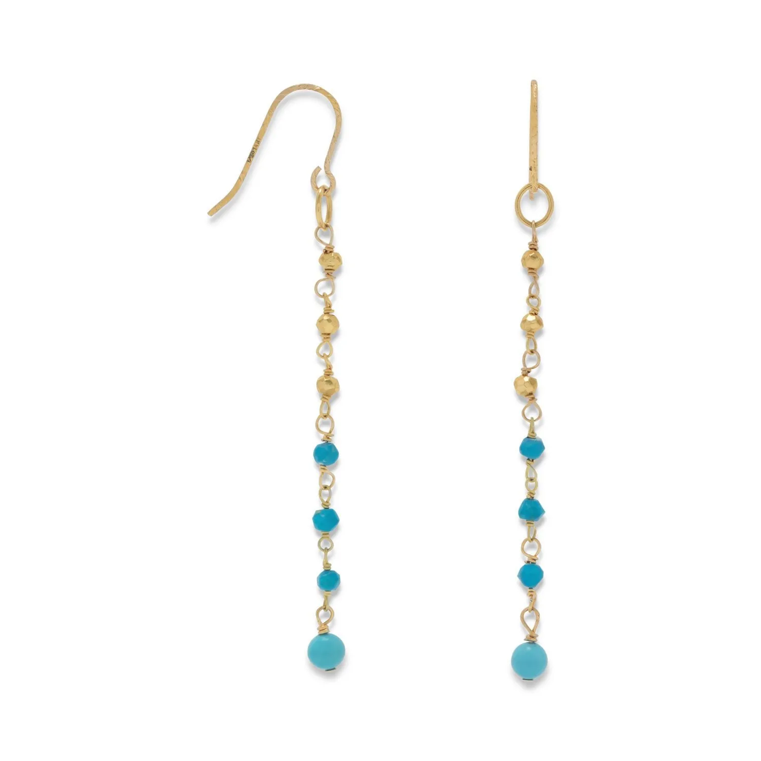Gold Plated French Wire Earrings with Reconstituted Turquoise Beads