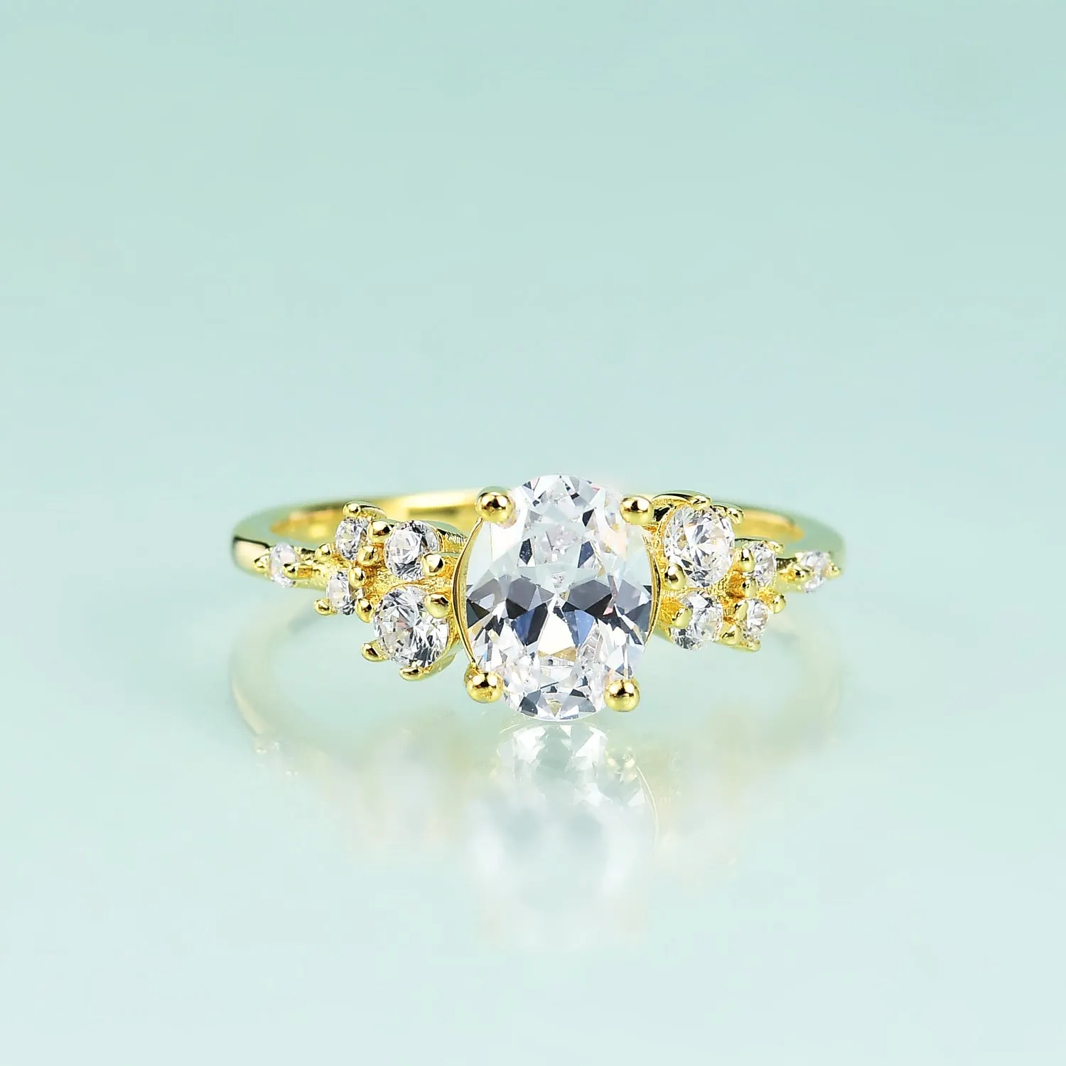 Golden Fashion Personality Simple Luxury Temperament Gold Inlaid 5A Zircon S925 Silver Ring for Women