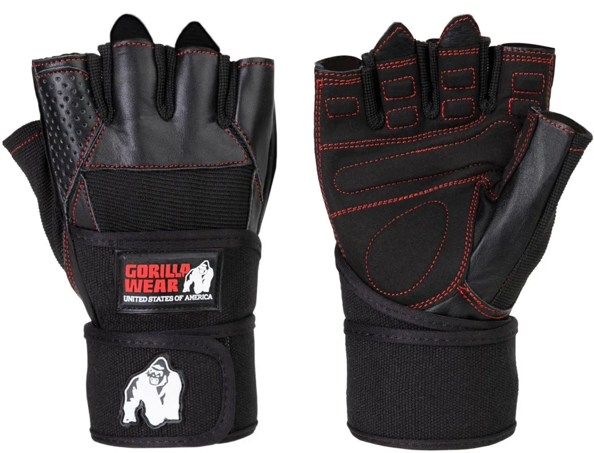 Gorilla Wear Dallas Wrist Wrap Gloves - Black/Red Stitched