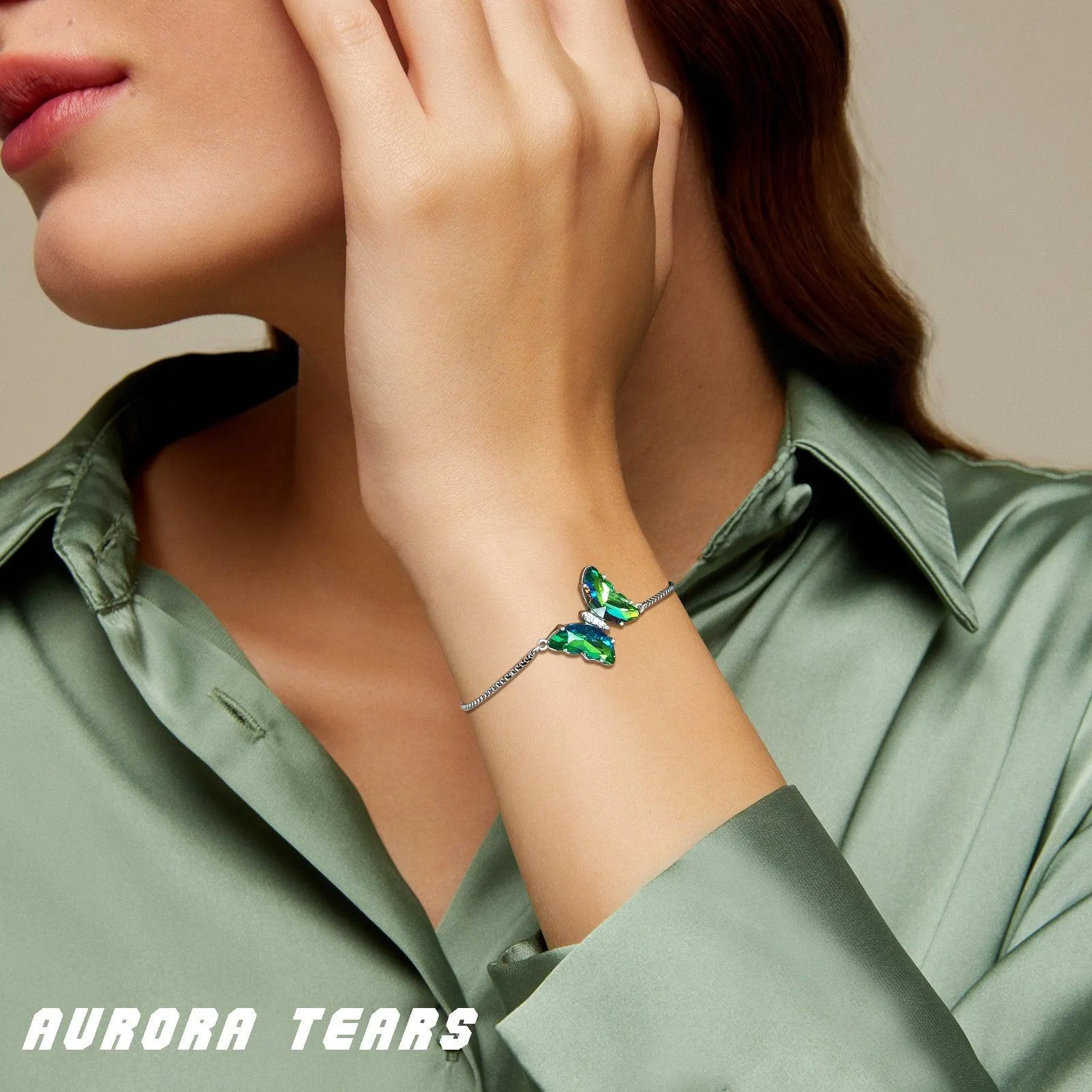 Green Butterfly Bracelet May Emerald Birthstone Women Girls Jewelry Birthday Gift
