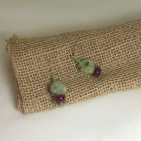 Green Tourmilated Quartz and Lampwork Glass Bead Earrings
