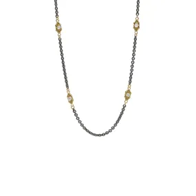Grey / White Sapphire and Champagne Diamond Scroll Necklace