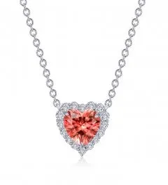 Halo Heart Necklace features a Padparadscha Fancy Lab-Grown Sapphire center stone in Sterling Silver