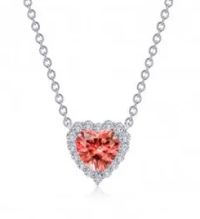 Halo Heart Necklace features a Padparadscha Fancy Lab-Grown Sapphire center stone in Sterling Silver