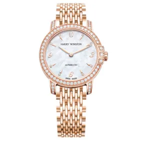 Harry Winston Midnight Mother of Pearl Dial Ladies 18k Rose Gold Diamond Watch MIDAHM29RR002