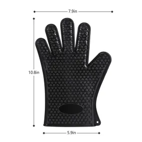 HEAT RESISTANT SILICONE BBQ & COOKING GLOVES,  BLACK - 28 CM