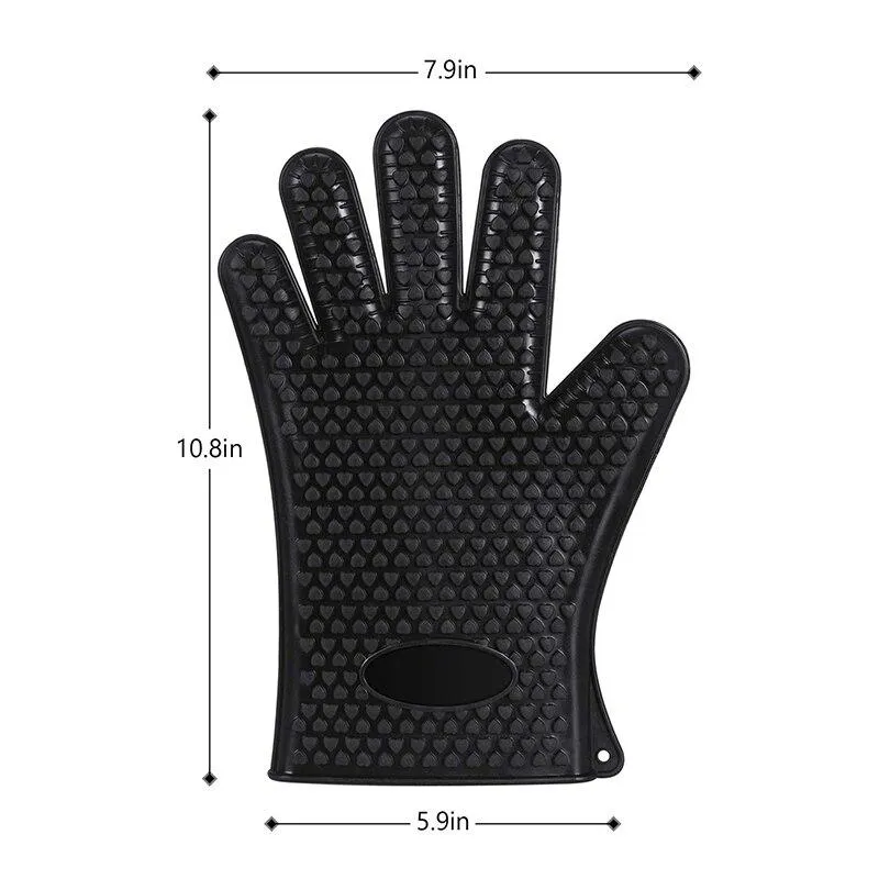 HEAT RESISTANT SILICONE BBQ & COOKING GLOVES,  BLACK - 28 CM