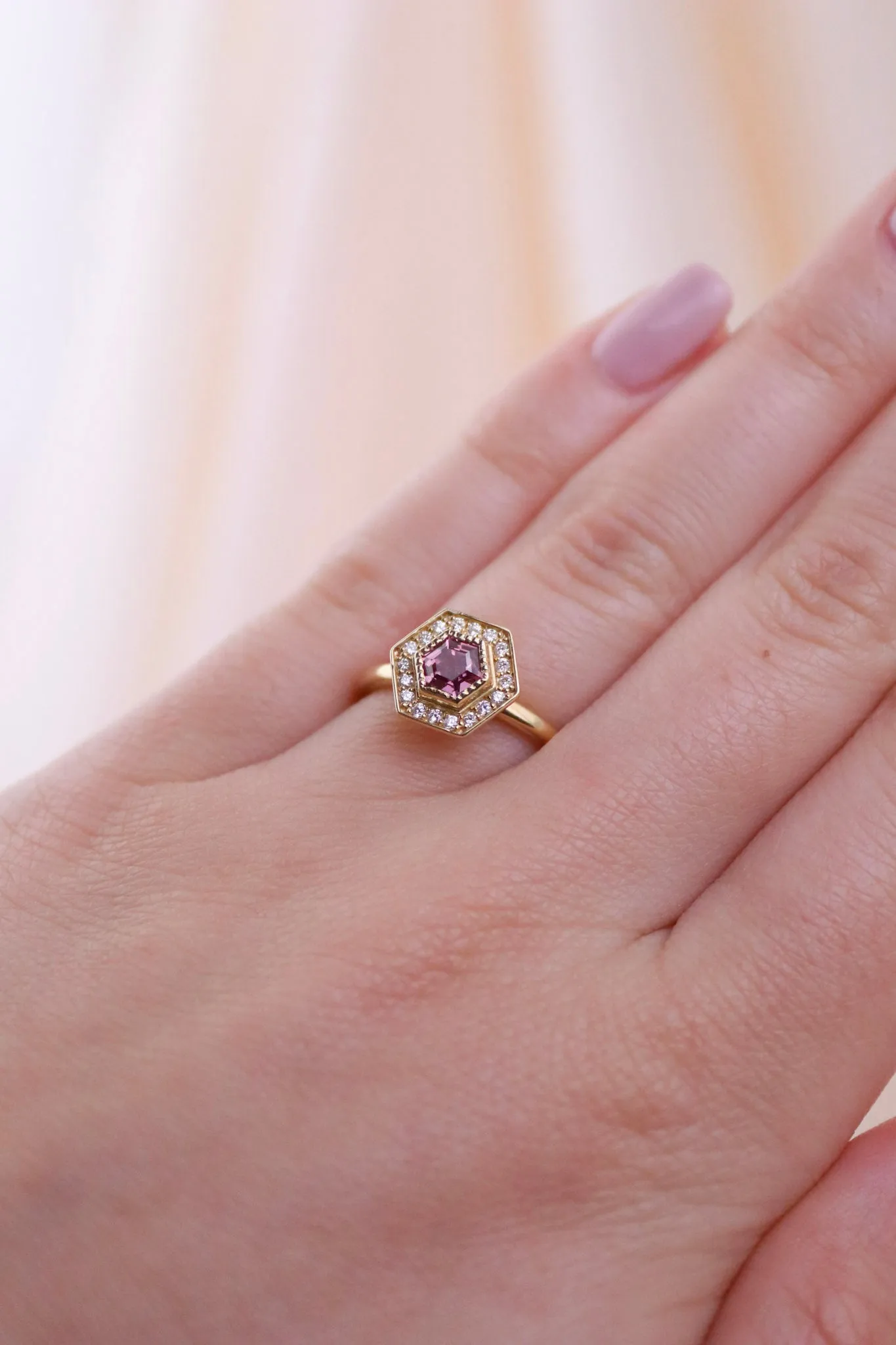 Hexagonal Pink Sapphire Ring