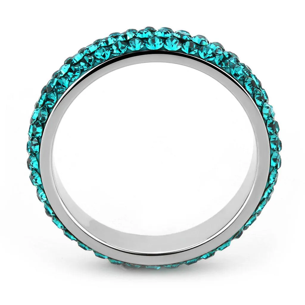 High polished (no plating) Stainless Steel Ring with Top Grade Crystal in Blue Zircon for Women Style TK3538