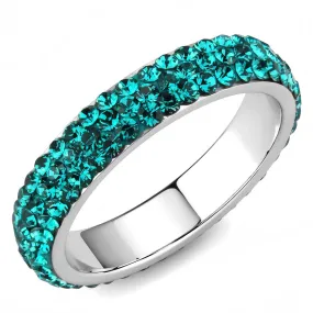 High polished (no plating) Stainless Steel Ring with Top Grade Crystal in Blue Zircon for Women Style TK3538