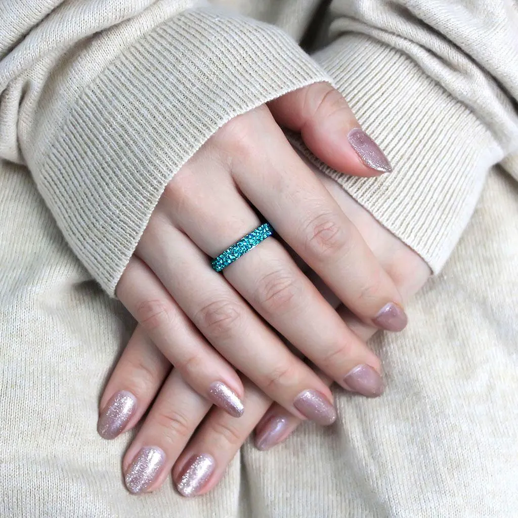 High polished (no plating) Stainless Steel Ring with Top Grade Crystal in Blue Zircon for Women Style TK3538