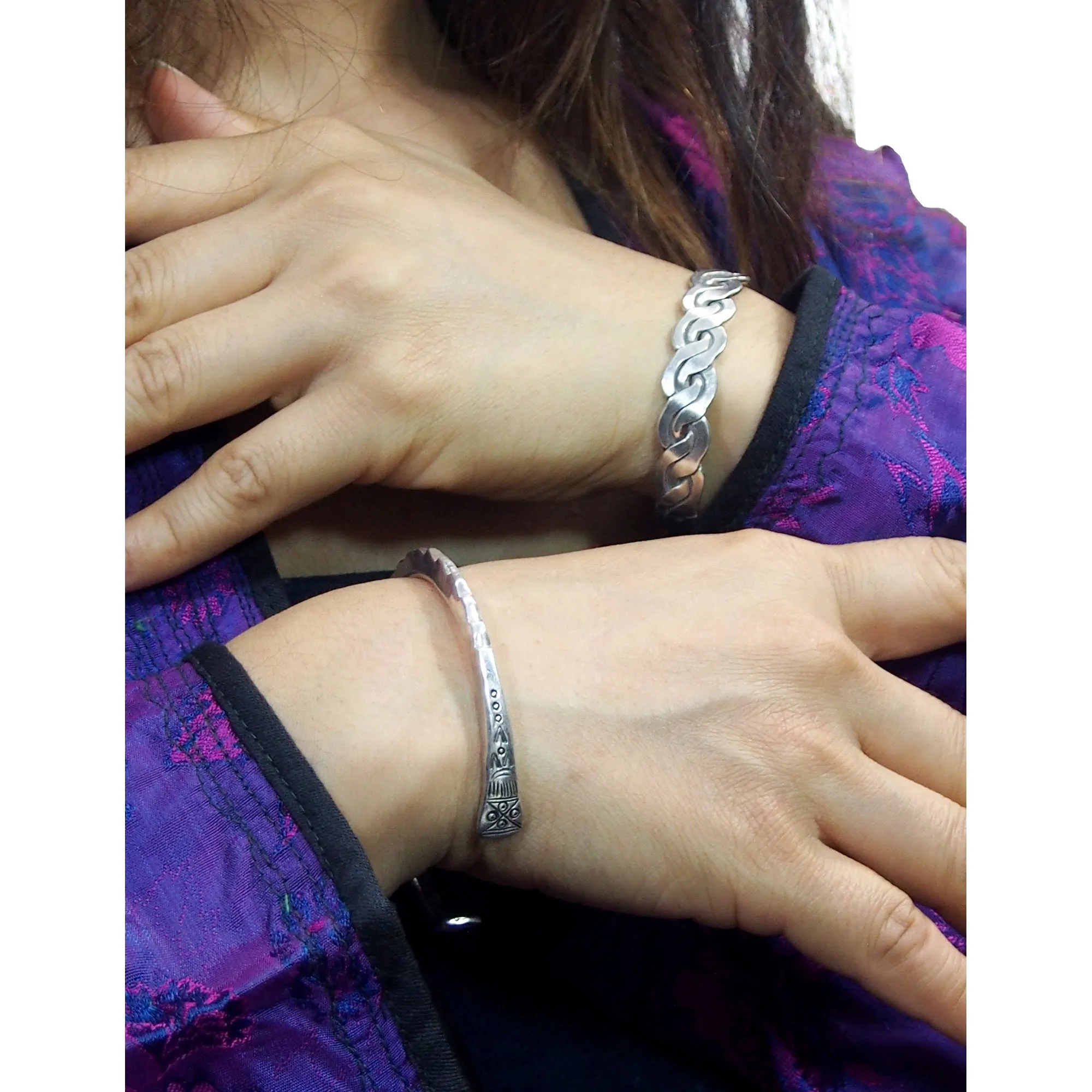Hmong 95% Pure Silver Hand Finished Cuff Bracelet -3
