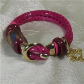 Hot Pink Leather Cord and Large Kazuri Bead Bracelet