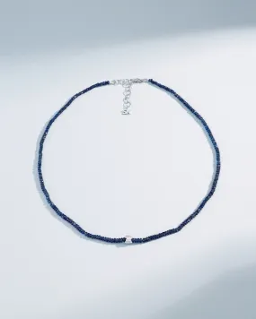 Infinite Beaded Dark Blue Sapphire & Mini Golden Rondelle Necklace