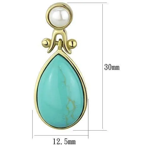 IP Gold(Ion Plating) Stainless Steel Earrings with Synthetic Turquoise in Turquoise for Women Turquoise Stone Color Style TK2151