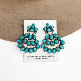 JB | Navajo Handmade Sterling Silver Post Earrings with Tiered Turquoise Stones