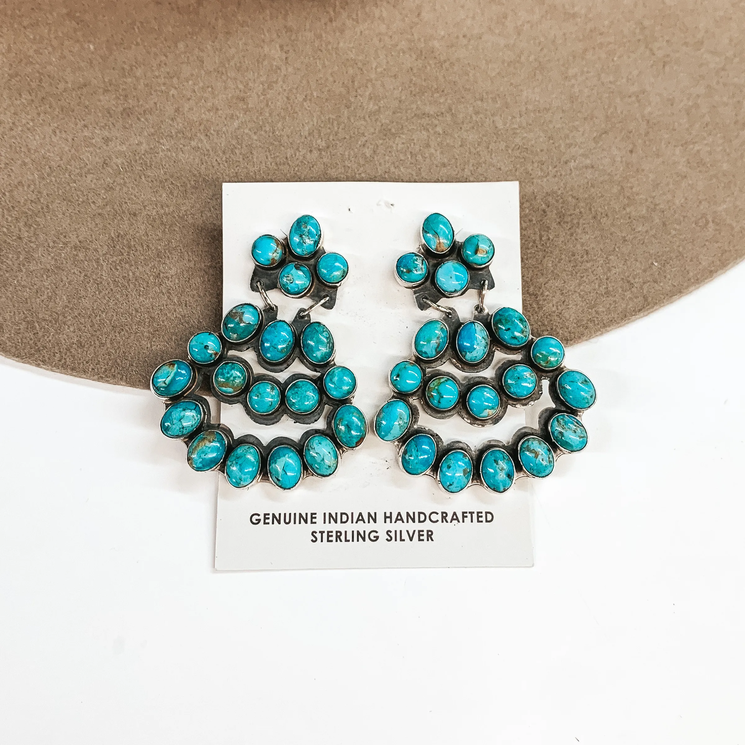JB | Navajo Handmade Sterling Silver Post Earrings with Tiered Turquoise Stones