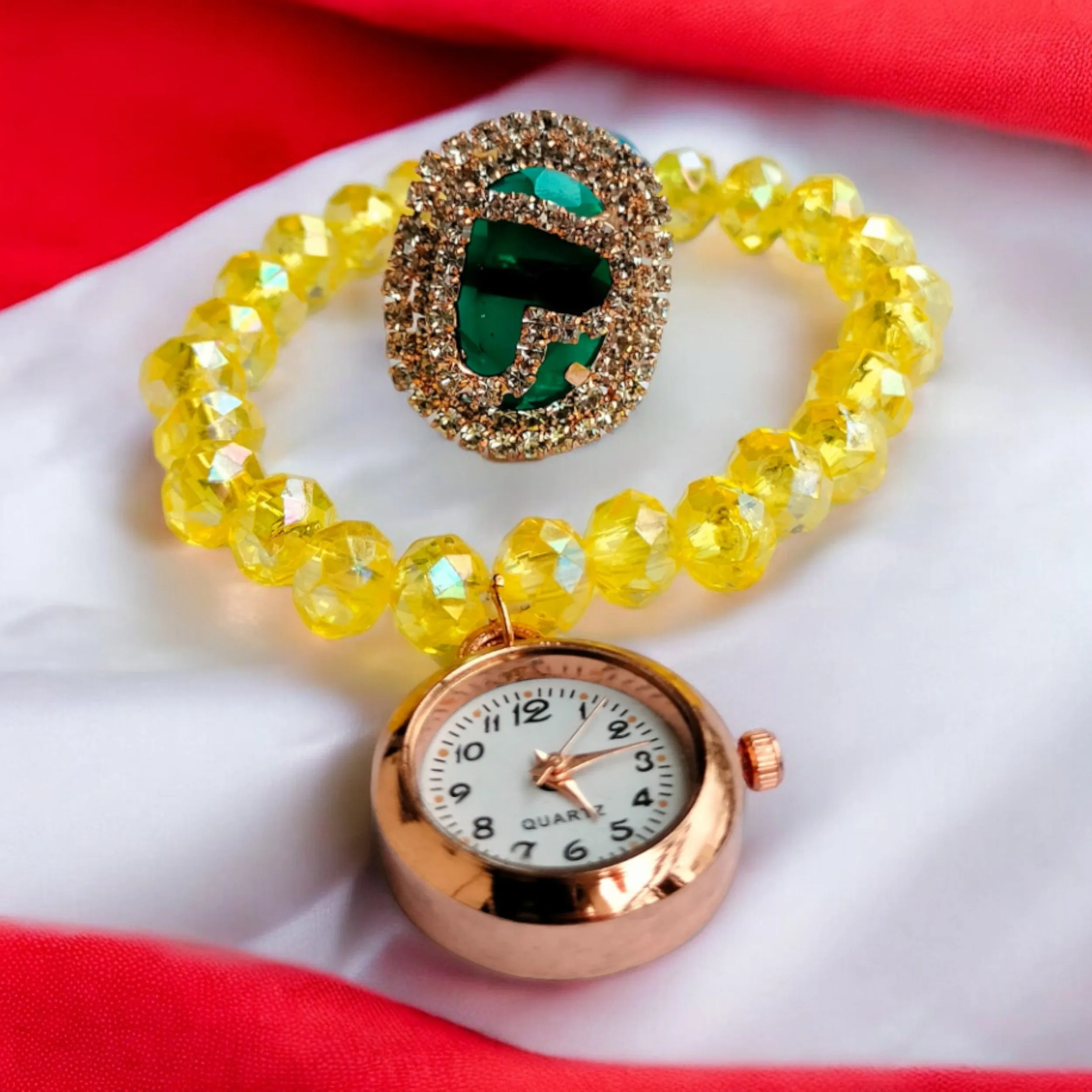 Jewelestia Sunburst Charm Watch Bracelet With Ring