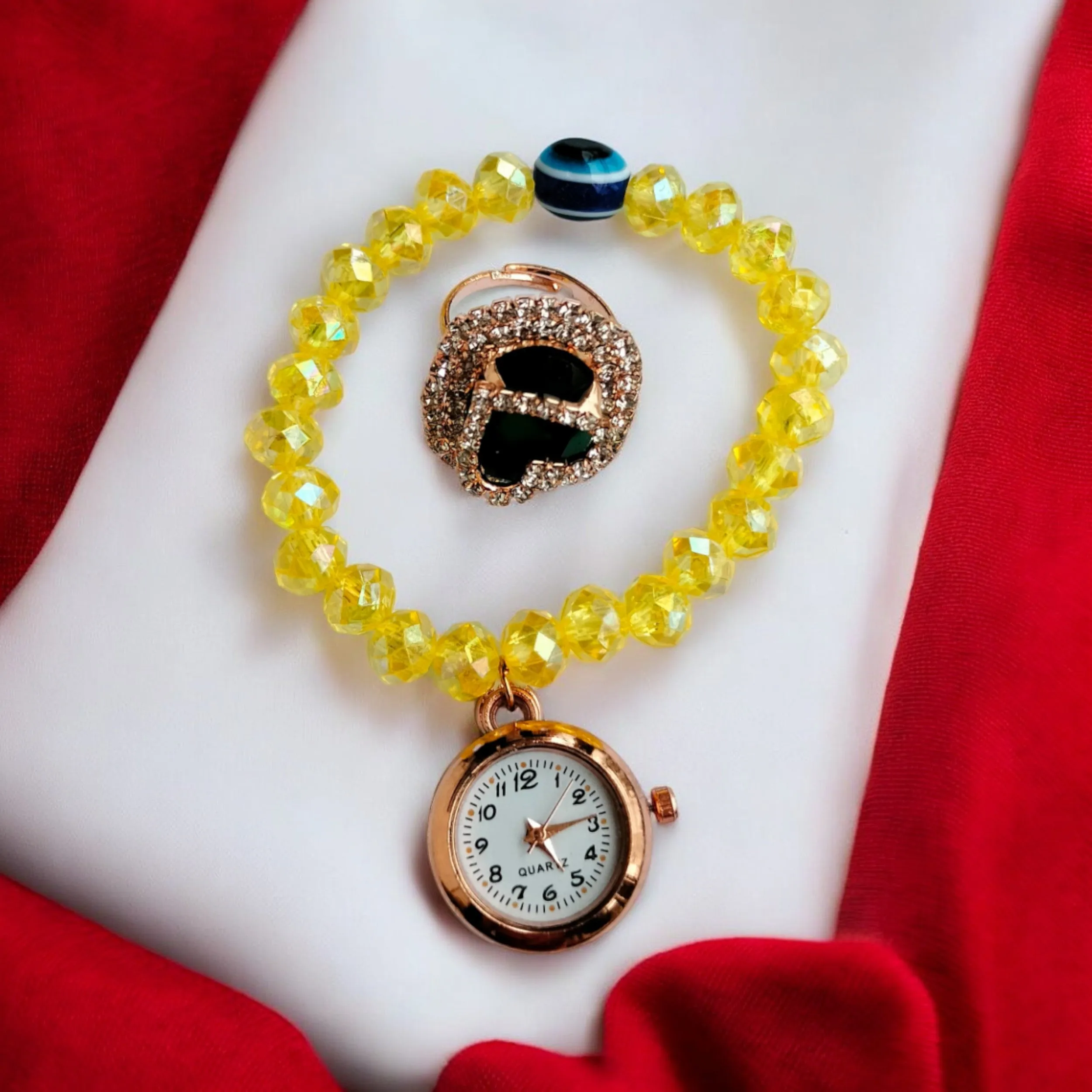 Jewelestia Sunburst Charm Watch Bracelet With Ring