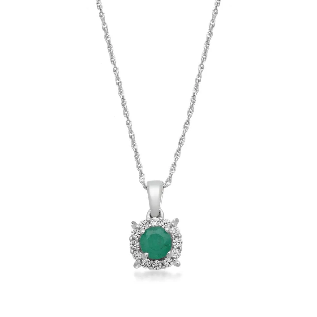 Jewelili Sterling Silver With Emerald and Created White Sapphire Two Piece Jewelry Set