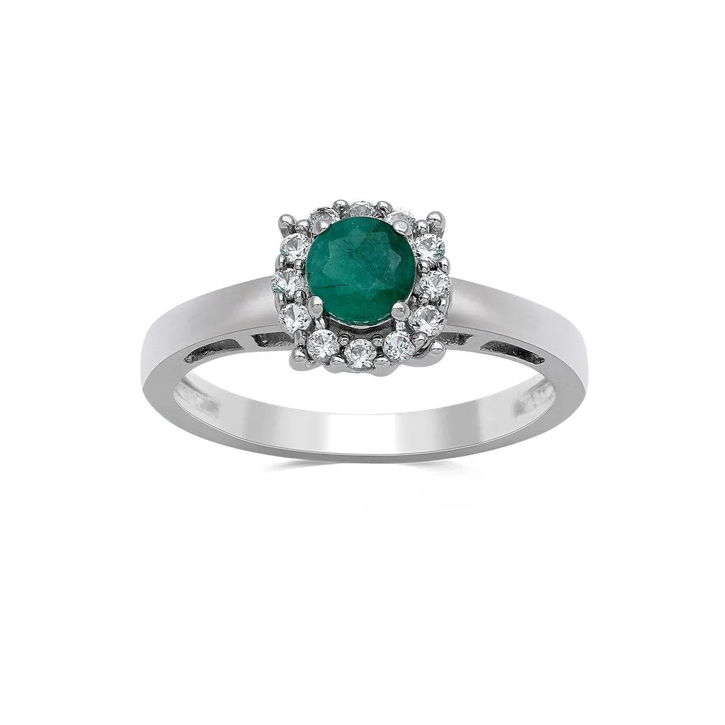 Jewelili Sterling Silver With Emerald and Created White Sapphire Two Piece Jewelry Set