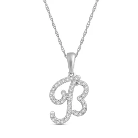 Jewelili Sterling Silver with Round Shape Created White Sapphire Alphabet Initial B Pendant Necklace