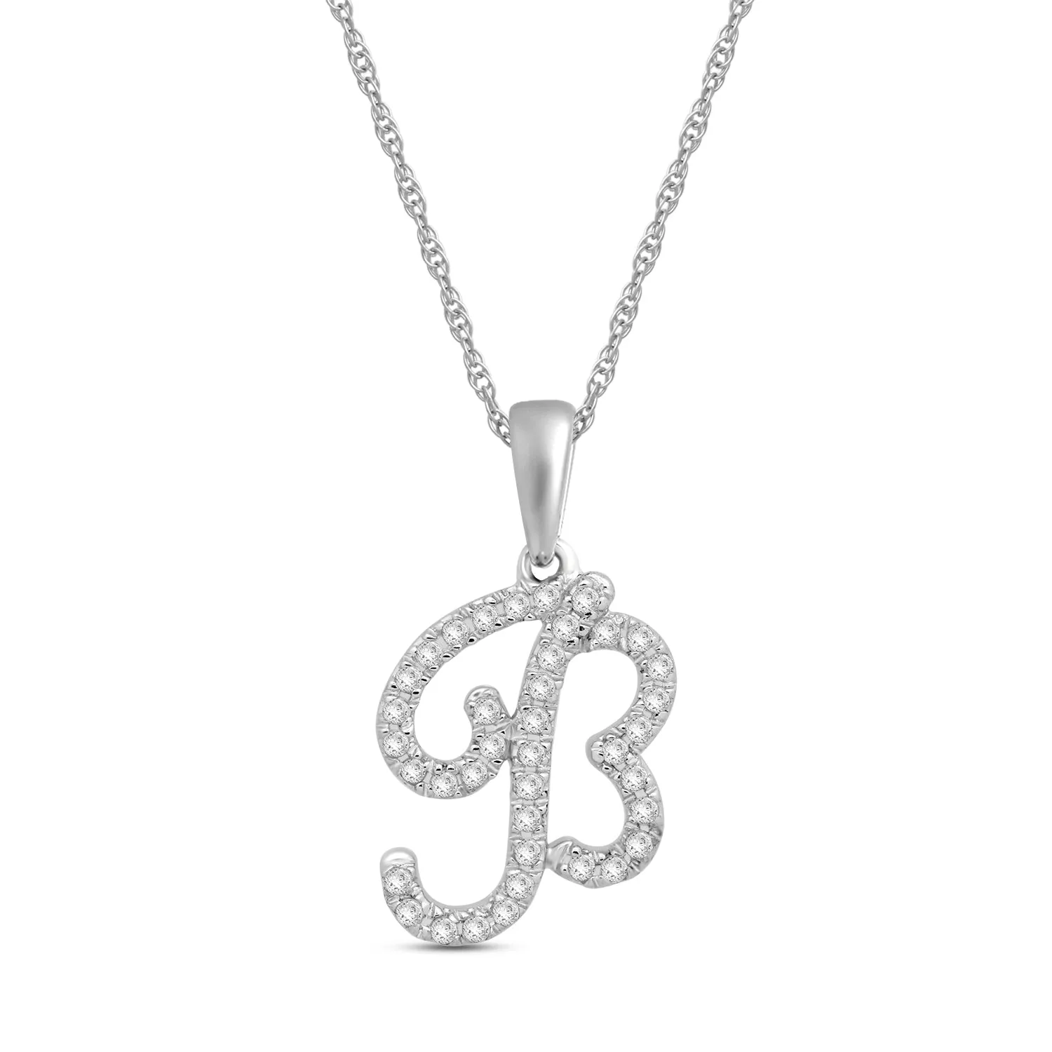 Jewelili Sterling Silver with Round Shape Created White Sapphire Alphabet Initial B Pendant Necklace
