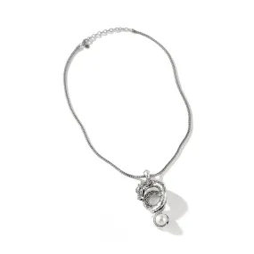 John Hardy Legends Naga Sterling Silver Diamond Pave Dragon Pendant Necklace with 10-11mm Mabe Fresh Water Pearl and Blue Sapphire Eyes, 18-20 inch