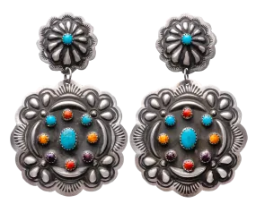 Kingman Turquoise& Spiny Oyster Shell Concho Earrings | Leander Tahe