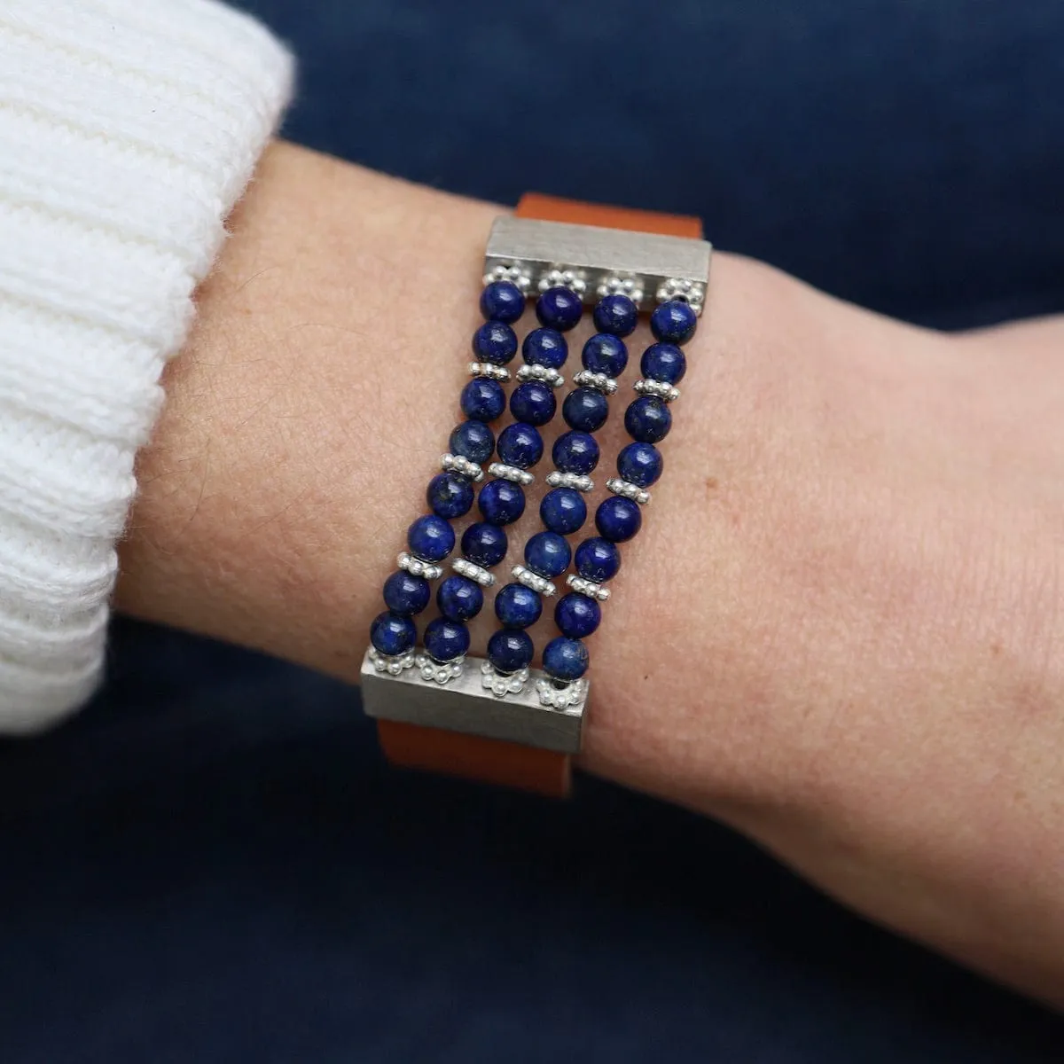 Lapis Brown Leather Bracelet