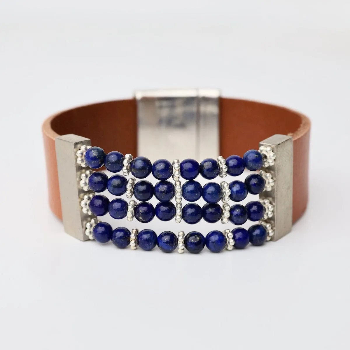 Lapis Brown Leather Bracelet