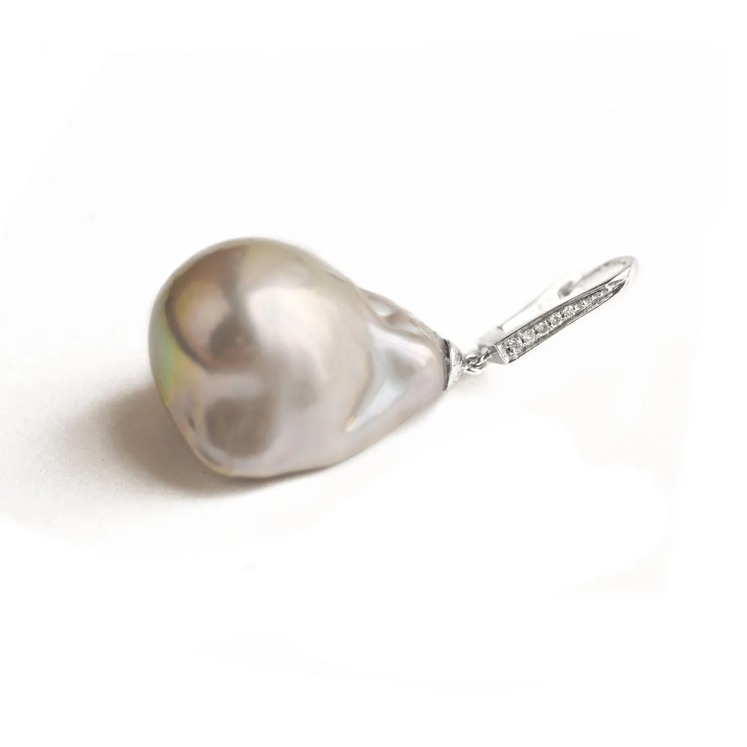 Large Grey Baroque Pearl & Diamond Earrings