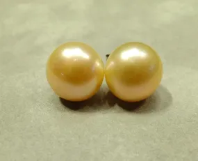 Large Peach Freshwater Pearl Stud Earrings