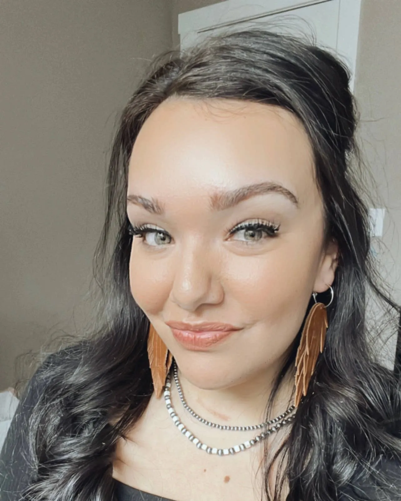 Lincoln Fringe Feather Earrings (Olive)