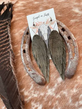 Lincoln Fringe Feather Earrings (Olive)