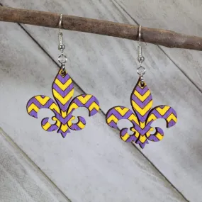 Louisiana Fleur-de-lis Gold and Purple Earrings by Cate's Concepts, LLC