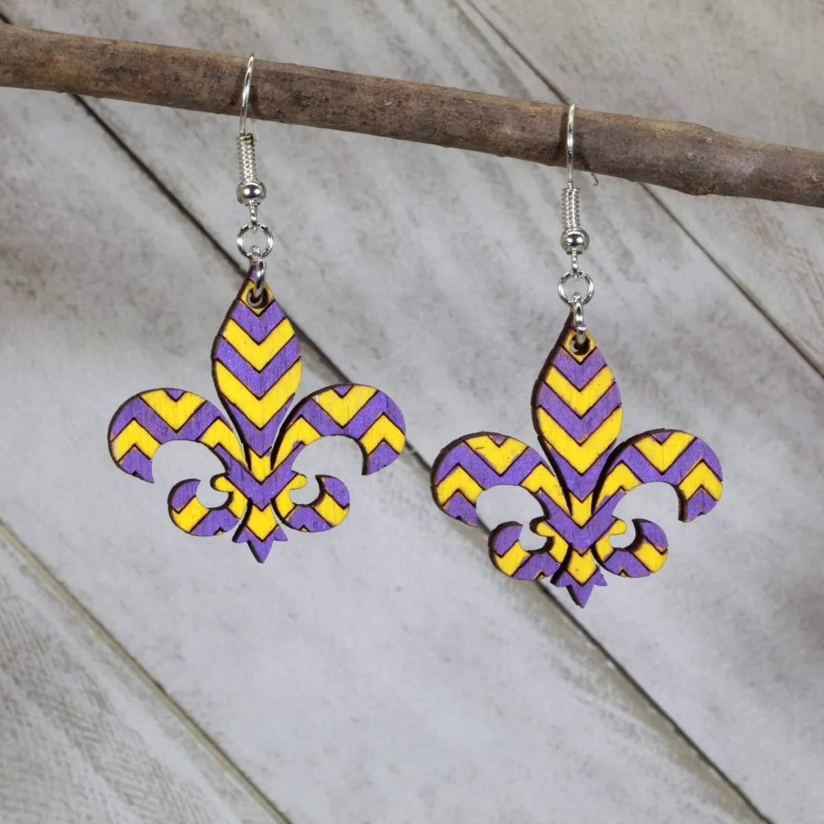 Louisiana Fleur-de-lis Gold and Purple Earrings by Cate's Concepts, LLC