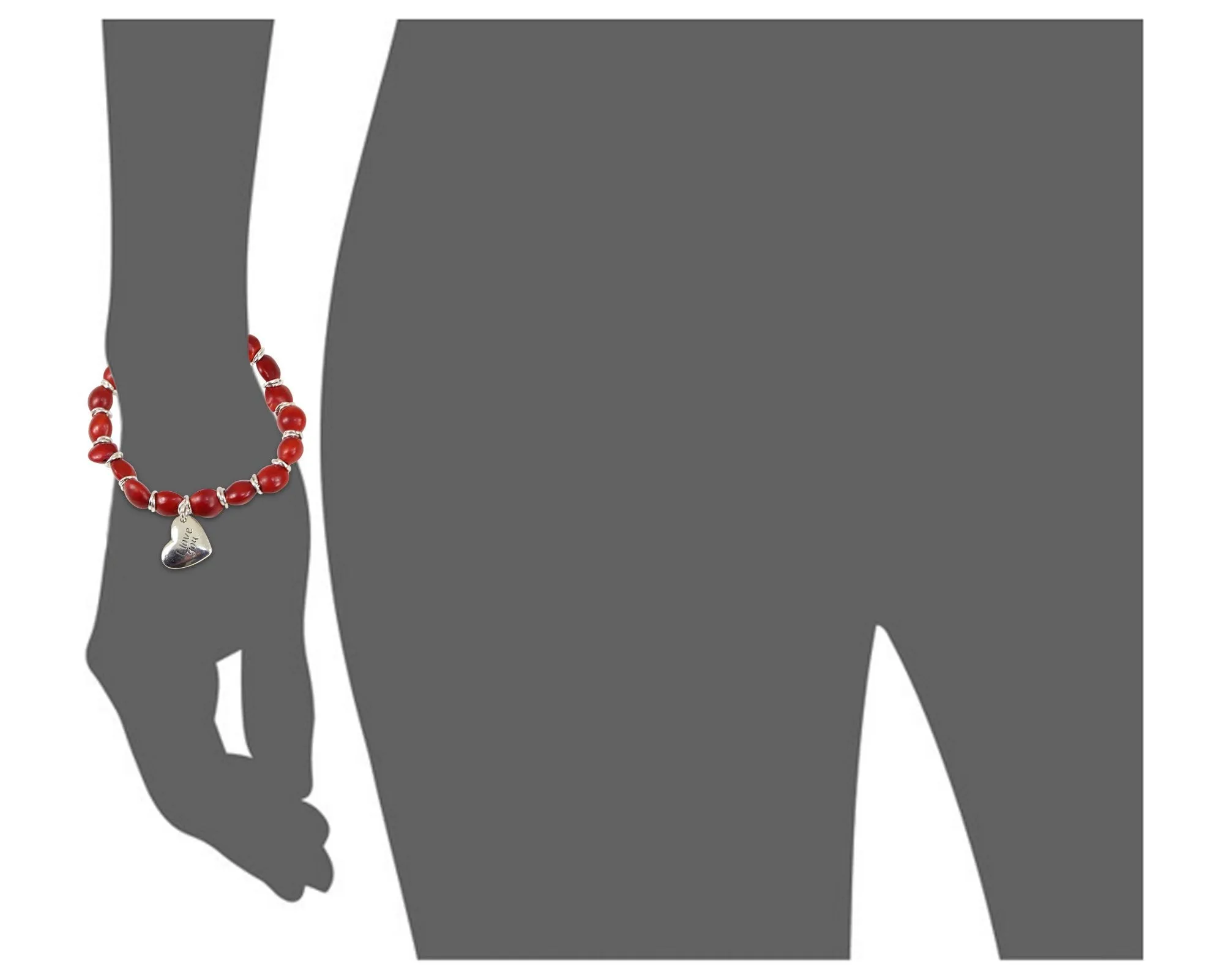 Love & Friendship Charm Stretchy Bracelet for Women w/Huayruro Red Seed