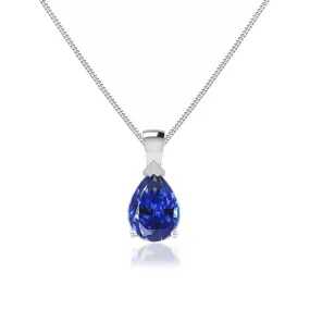 LUCINDA - Pear Blue Sapphire 3 Claw Pendant 18k White Gold