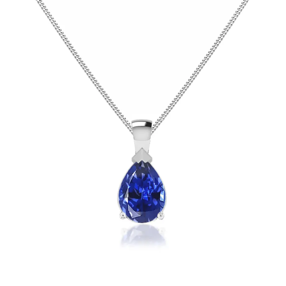 LUCINDA - Pear Blue Sapphire 3 Claw Pendant 18k White Gold