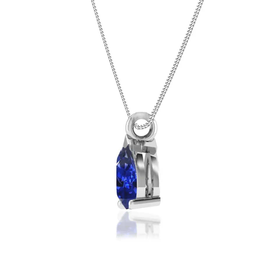 LUCINDA - Pear Blue Sapphire 3 Claw Pendant 18k White Gold