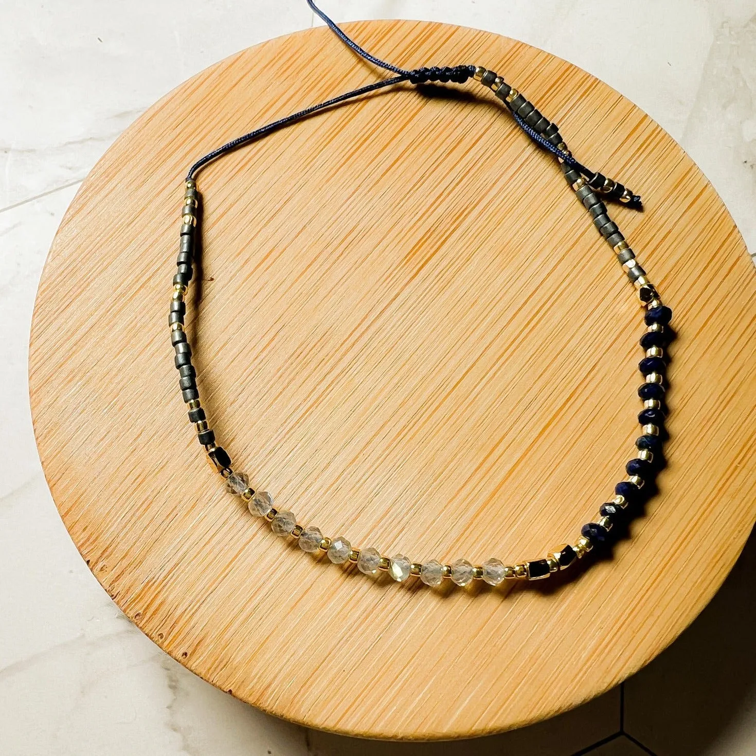 Lulu: Gemstone and Seed Bead Thread Bracelet - Adjustable